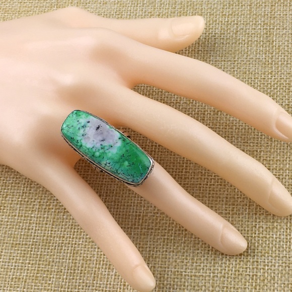 Dendritic Dendrite Opal Stone Ring Size 8 1/4 - Picture 6 of 8